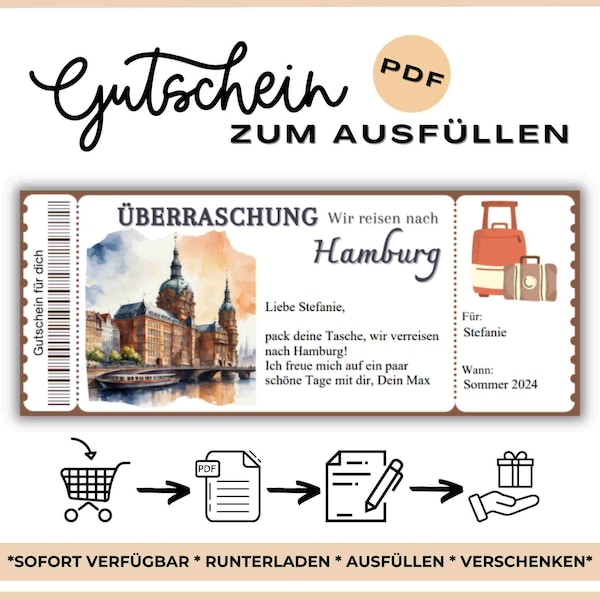 Hamburg Ausfüllbarer Gutschein Reise Reisegutschein Urlaub Hamburg Geschenkgutschein Städte Tour Hamburg Hochzeitsreise Urlaub Hamburg