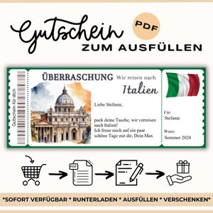 Italien Ausfüllbarer Gutschein Reise Reisegutschein Urlaub Italien Geschenkgutschein Städte Tour Italien Hochzeitsreise Urlaub Italien