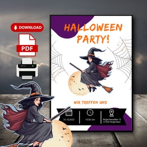 Invitación a fiesta de Halloween para editar invitación plantilla rellenable Invitación digital fiesta de Halloween bruja Descarga instantánea