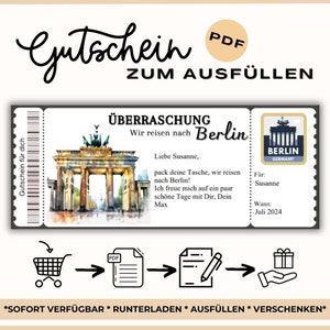 Gutschein Berlin Reise | Reisegutschein Urlaub Berlin | Geschenkgutschein Städte Tour Berlin | Vorlage zum Ausdrucken