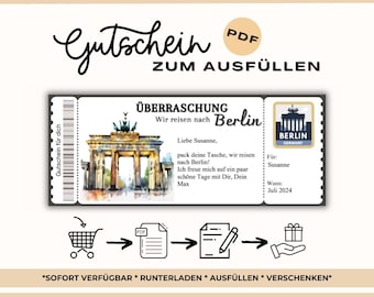 Voucher Berlin trip | Travel voucher vacation Berlin | Gift voucher city tour Berlin | Printable template