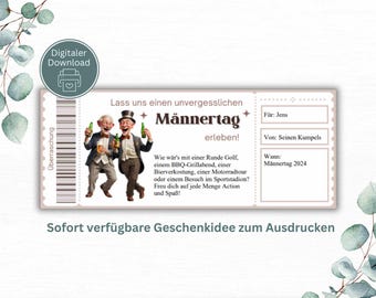 Plantilla imprimible de vale para el Día del Hombre - Invitación para el Día del Padre - Salida de hombres (PDF para imprimir) - Pequeño obsequio/recuerdo de regalo