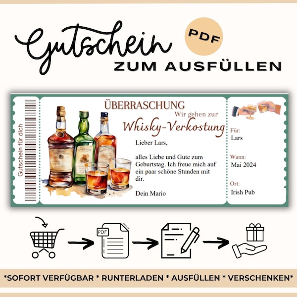 Gutschein Whisky Verkostung | Brennerei Besichtigung | Gutscheinvorlage Brennerei Besuch | Whisky Tasting | Männertag Vatertag Geschenk