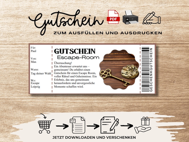 Gutschein Vorlage Escape Room Gutschein Selber Machen Escape Room Gutschein zum Ausfüllen Geschenkidee Gutscheinkarte
