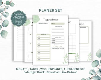 Printable planner A4 A5 PDF | Daily planner, weekly planner, monthly planner set, undated | Printable template in German, download