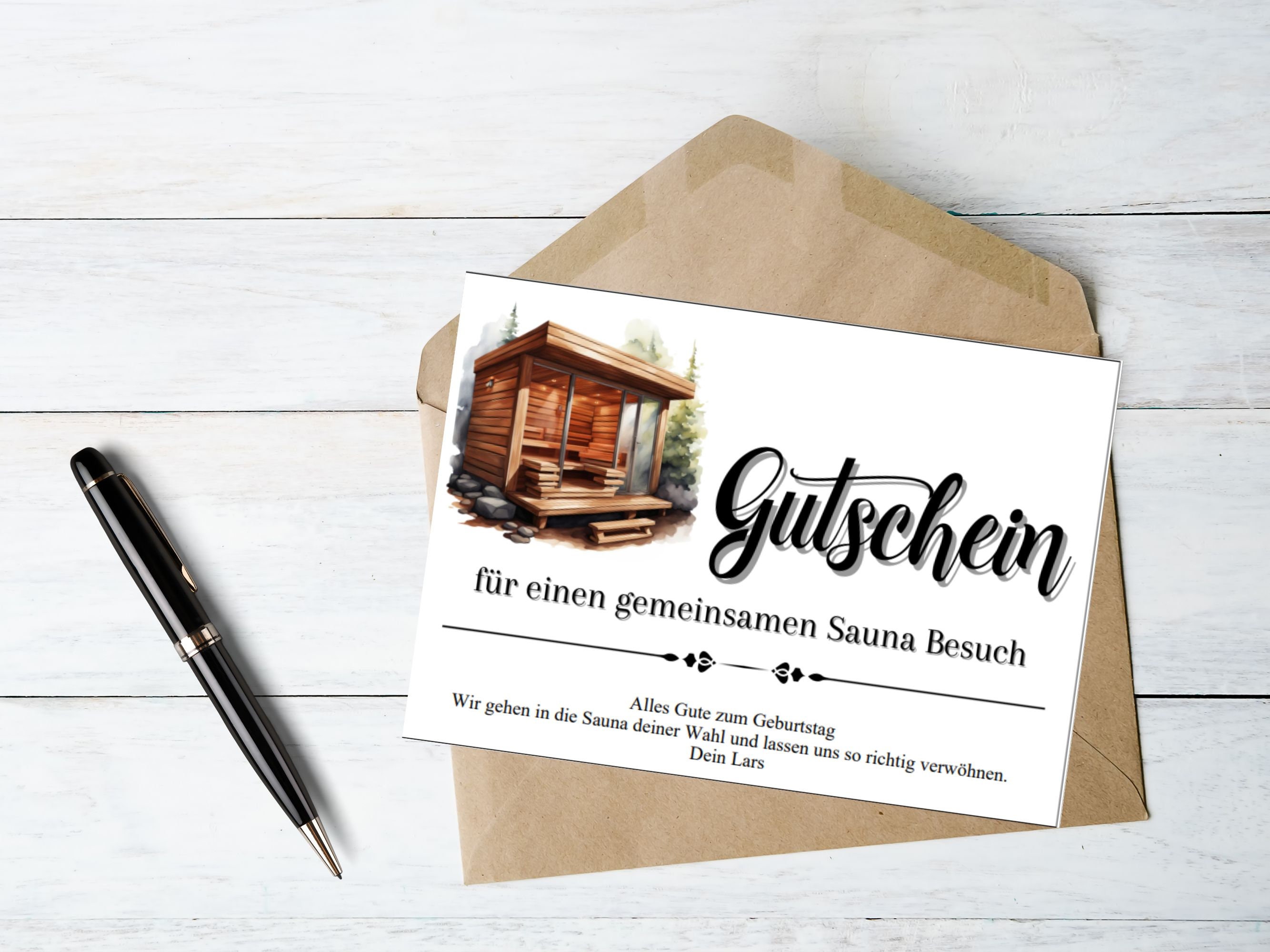 Sauna voucher template for printing postcard | Sauna voucher card | Wellness and spa gift idea | Mother's Day | Girls' Day