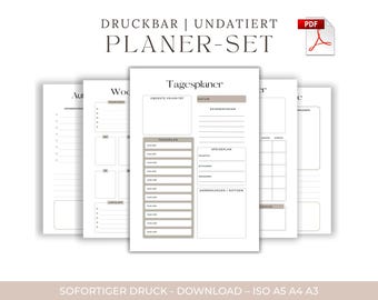 Printable planner A4 A5 PDF | Monthly planner, weekly planner, daily planner in German | To-do list template | Undated planner set | Download