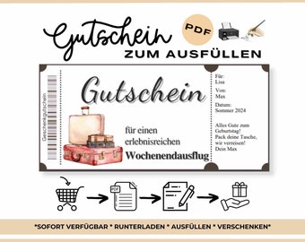 Weekend trip personalized voucher travel ticket PDF download editable voucher to print out to fill out trip travel