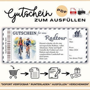 Voucher bike tour template to print out | Gift idea time instead of stuff | Gift voucher | Voucher excursion | Voucher bike tour