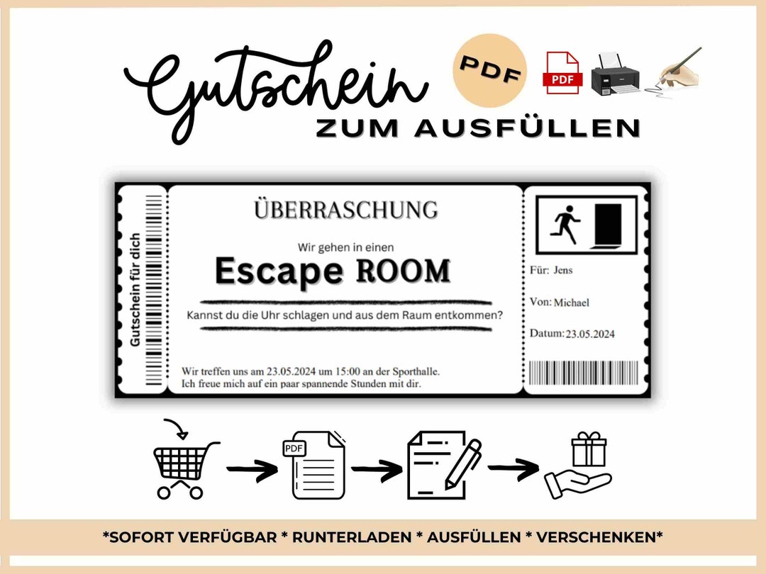 Gutschein Vorlage Escape Room Gutschein Selber Machen www.etsy.com
