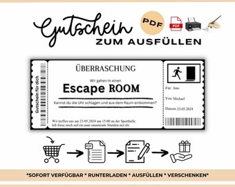 Escape Room voucher to fill out | PDF to print | Escape Room voucher template | Adventure voucher puzzle | Experience voucher