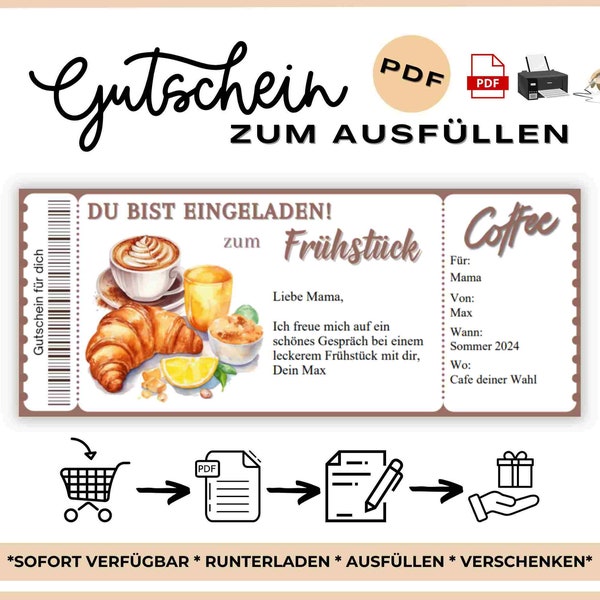 Gutschein Gemeinsames Frühstück Vorlage zum Ausdrucken PDF Einladung Gutscheinvorlage Gutschein Vorlage Frühstück gehen Zeit statt Zeug 3