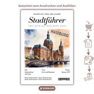 Hamburg Ausfüllbarer Gutschein Reise Reisegutschein Urlaub Hamburg Geschenkgutschein Städte Tour Hamburg Hochzeitsreise Urlaub Hamburg A5 A4