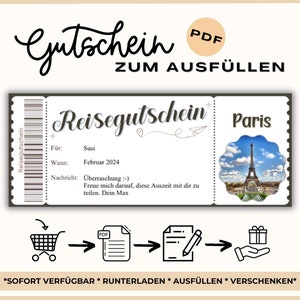 Travel voucher Paris | Weekend trip Paris | Voucher template travel to France | Voucher to print | Gift voucher vacation