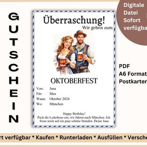 Bon d'achat Oktoberfest Vienne modèle de visite pour l'impression PDF modèle de bon d'invitation modèle de bon temps au lieu de trucs carte postale A6