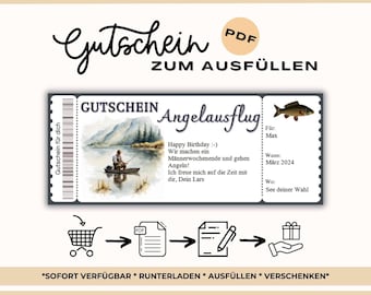 Fishing Trip Personalizable Voucher, Voucher Template to Print, Men&#39;s Day Father&#39;s Day, Voucher Go Fishing, Voucher Fishing Trip