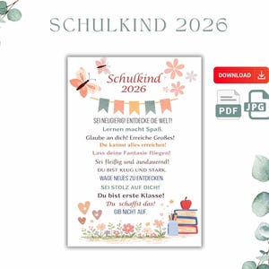 Schulkind 2026 Poster Affirmationen Kinder – Mutmacher Druckvorlage A4 zur Einschulung als Geschenk