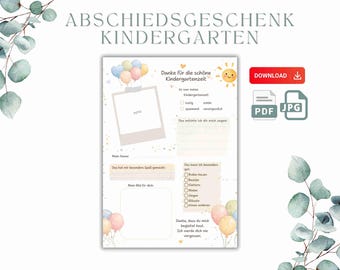 Abschiedsgeschenk Dankeskarte Kindergarten Erzieher/in Freundebuch Erinnerungsalbum Druckvorlage A4, Kita Album Kinder ausfüllbar