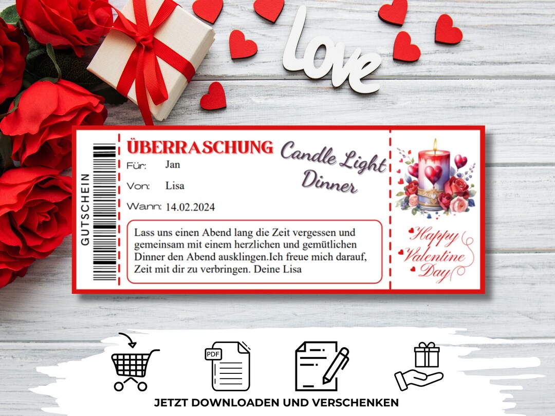 Voucher Candle Light Dinner Valentine's Day Customizable Voucher