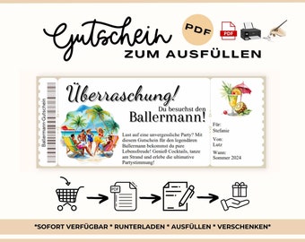 Ballermann travel voucher | Voucher for a trip template | Printable holiday voucher | Gift idea Ballermann | Mallorca