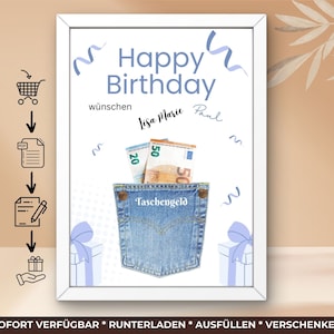 Cadeau d'argent pour un anniversaire | Cadeau de réalisation de souhaits | Cadeau d'anniversaire | Images | Affiches | cadeau personnel | argent de poche