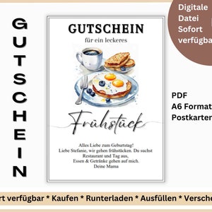Personalisierbare Gutschein Frühstück Vorlage frühstücken gehen Gutscheinvorlage zum Ausdrucken Frühstück Geschenkgutschein A6 Postkarte