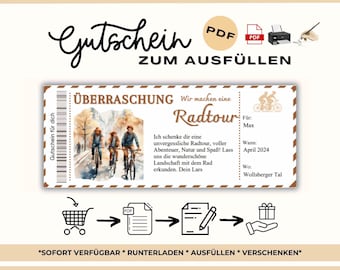 Voucher bike tour template to print out | Gift idea time instead of stuff | Gift voucher | Voucher excursion | Surprise bike tour