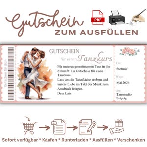 Gutschein Tanzkurs Gutscheinvorlage Eröffnungstanz Hochzeit Gutschein Tanzkurs | Geschenkgutschein Tanzkurs | zusammen Tanzen lernen