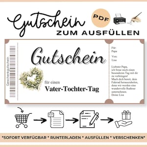 Gutschein Vatertag Vorlage zum Ausdrucken Gutscheinkarte Vater Tochter Tag Geschenkidee Karte zum Vatertag Vorlage Zeit statt Geld