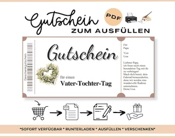 Gutschein Vatertag Vorlage zum Ausdrucken Gutscheinkarte Vater Tochter Tag Geschenkidee Karte zum Vatertag Vorlage Zeit statt Geld