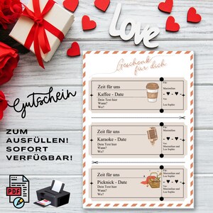 Plantilla de vale 3 cupones personalizables | Vale Regalo Día de San Valentín | Regalo de tiempo en lugar de dinero para imprimir | Último minuto