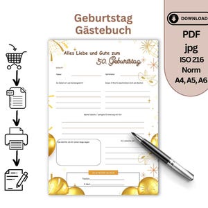 Gastenkaart voor de 50e verjaardag om in te vullen en te ontwerpen PDF-gastenboek als cadeau-idee voor vrouw vriendin familie last minute verrassing