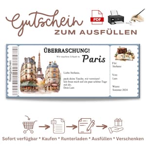Voucher vacanza Parigi personalizzato Scarica PDF Voucher viaggio Voucher modificabile viaggio Parigi da stampare e compilare