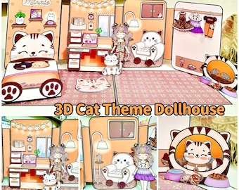 3D Cat Dollhouse Paper Kit: Printable Quiet Book (Digital Download)