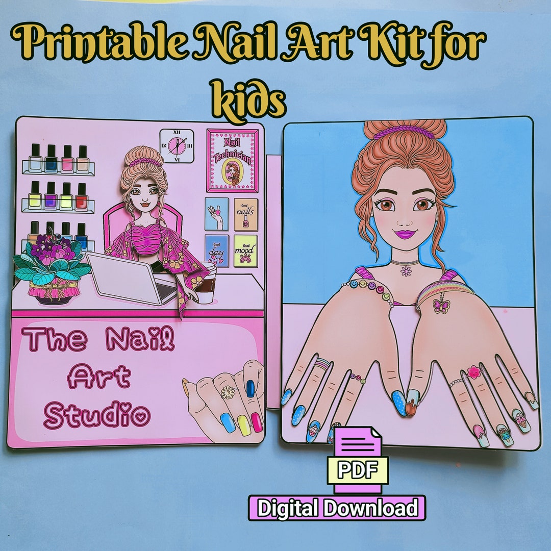 Printable Paper Doll Nail Art Kit Book for Kids Activities Project. Kit