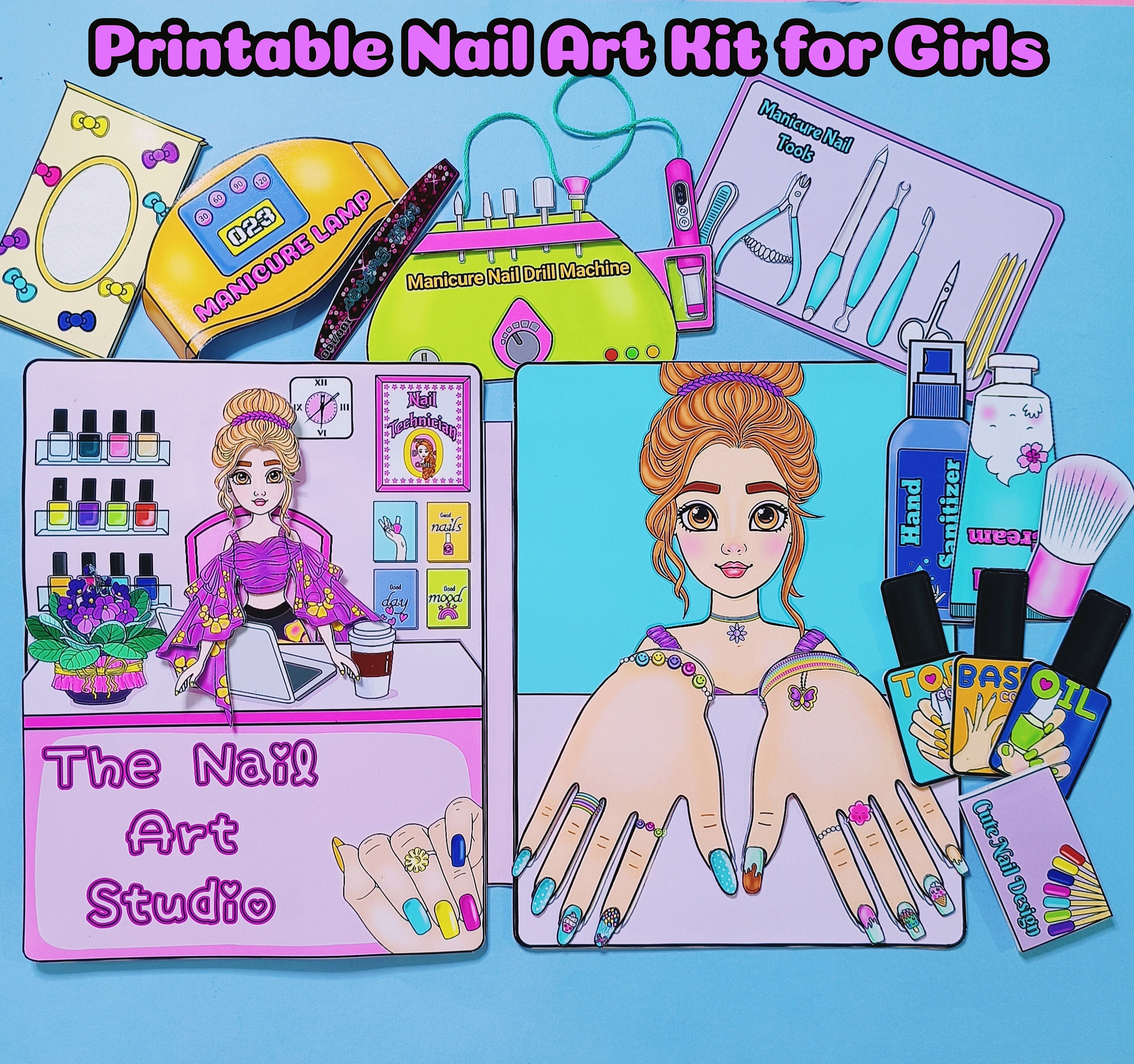 Nail salon paper doll printable kit: kids' activity book (digital download)  - etsy