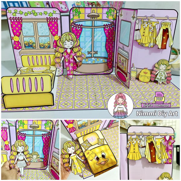 Livro de bonecas de papel com casa de bonecas de pato 3D: Kit de artesanato faça você mesmo (download digital)