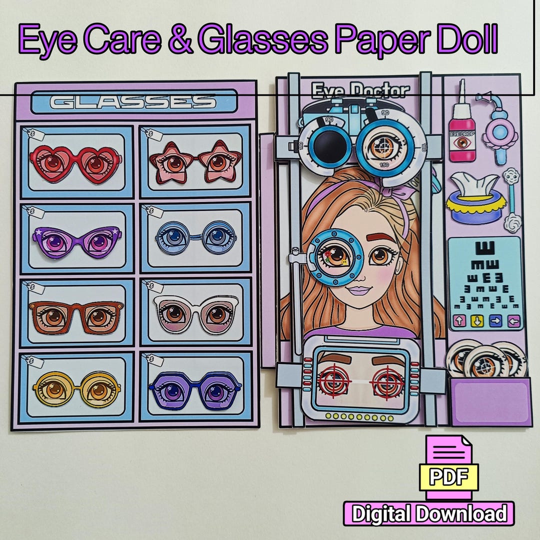 Printable Project Paper Eye Care & Glasses Paper Doll Busy Book. Gift ...
