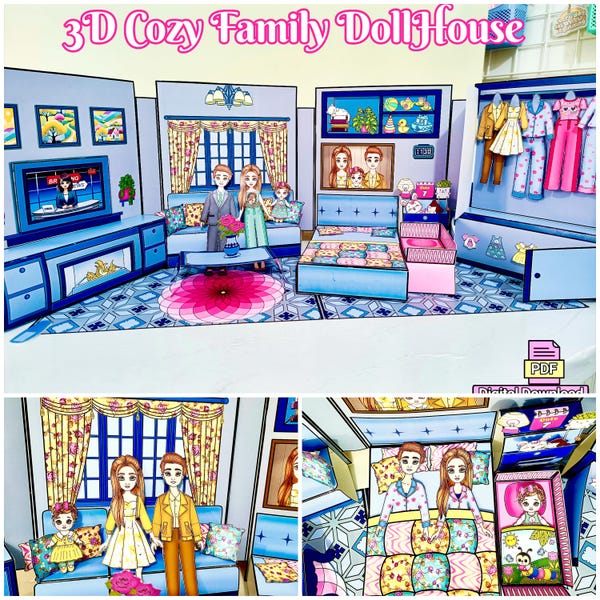 Casa de bonecas 3D em papel: livro de atividades para impressão para famílias modernas (download em PDF)