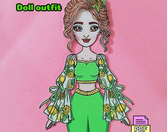 Printable Paper Doll outfit, dressup, clothes busy book activities project.