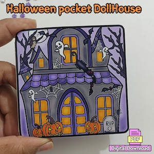 Printable Halloween Paper Pocket DollHouse  kit Gift for kids. Kids preschool games, kids play and fun.