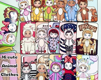 Printable Animal Paper Doll Kit: Dress-Up Clothes & Bed (Digital Download)