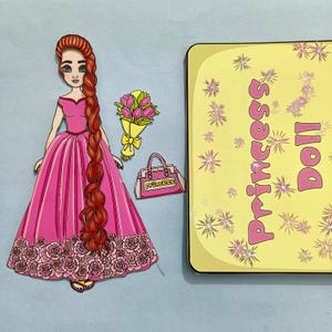 Ausdruckbare beschäftigt Buch, Barbie Prinzessin Dressup lange Zopffrisur, Papierpuppe Handwerk, Papierpuppe Aktivitäten.