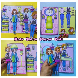 Attività di libri interattivi con bambole di carta da parrucchiere stampabili, progetti per bambini, gioco Tolder per bambini, kit di giochi prescolari per bambini, bambole di carta.