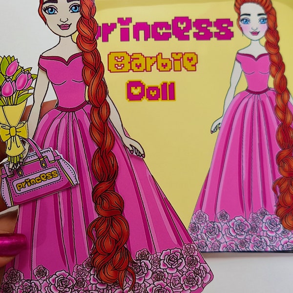 Printable busy book, Barbie princess dressup long braid hairstyle, paper doll craft, paper doll activities.