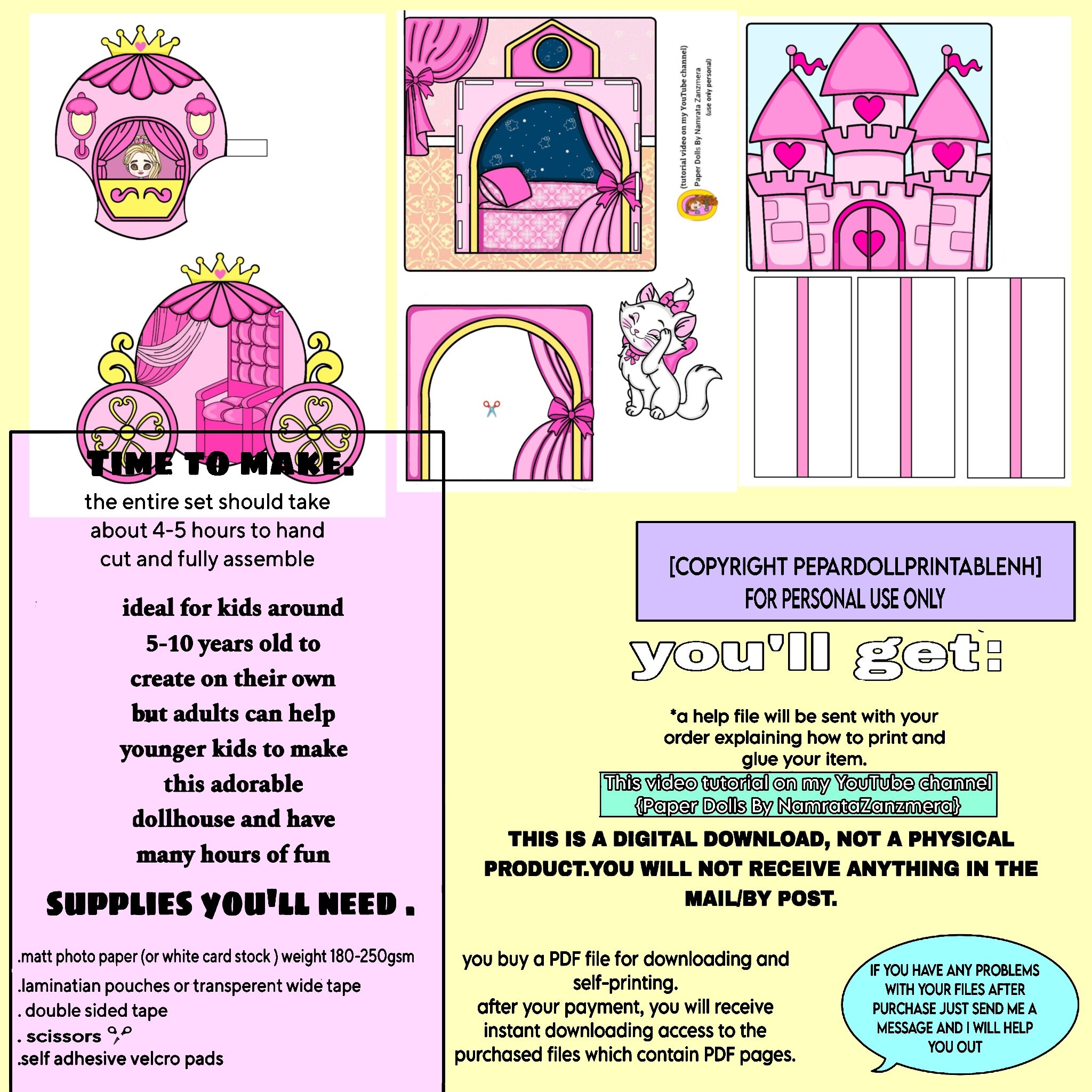 Printable Princess Dollhouse Paper Craft: DIY Kids Activity (digital ...