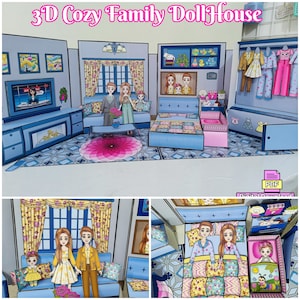 Druckbares Papier 3D Morden Familie Puppenhaus Kit für Kinder. Geschenk für Kinder, Kinderspiele, Kinder spielen Spaß beschäftigt Buch.