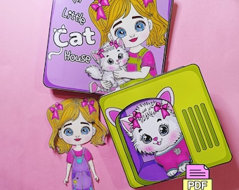 Cat Dollhouse Paper Crafts Busy Book: Printable Kids Activity (Digital Download)
