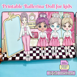 印刷可能なバレリーナペーパードールキット：バレエドレスアップアクティビティ（PDFダウンロード）