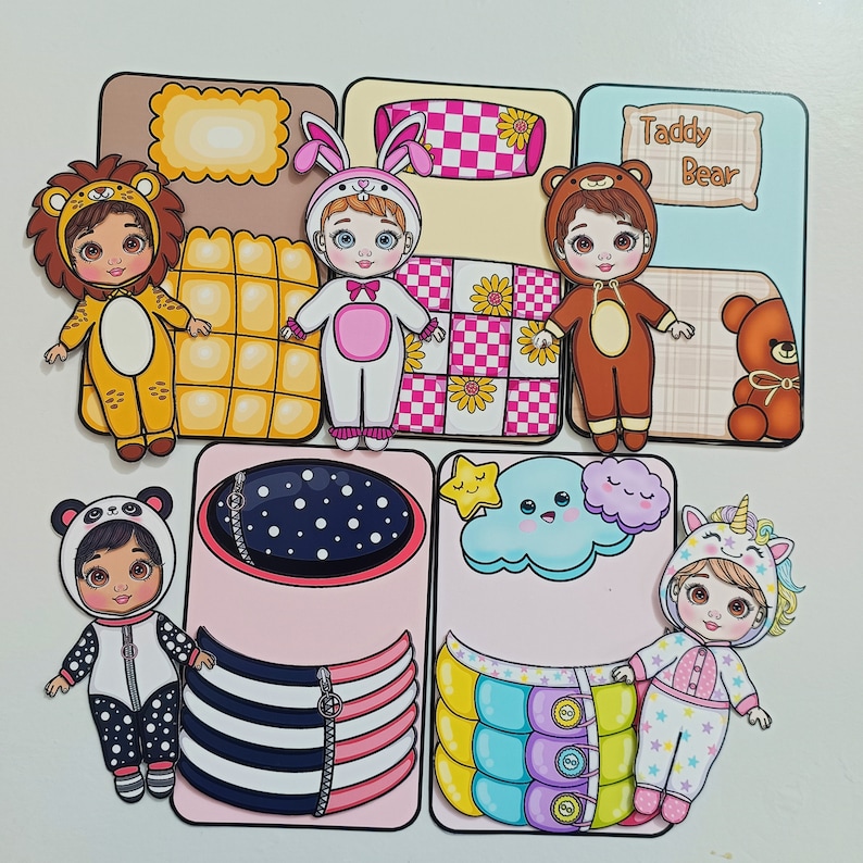 Printable Animal Paper Doll Kit Dress up Clothes Bed digital printable-animal-paper-doll-kit-dress-up-clothes-bed-digital